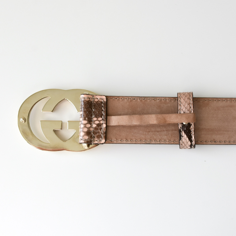 Gucci Rose Gold Snakeskin GG Logo Belt - Picture 5 of 8